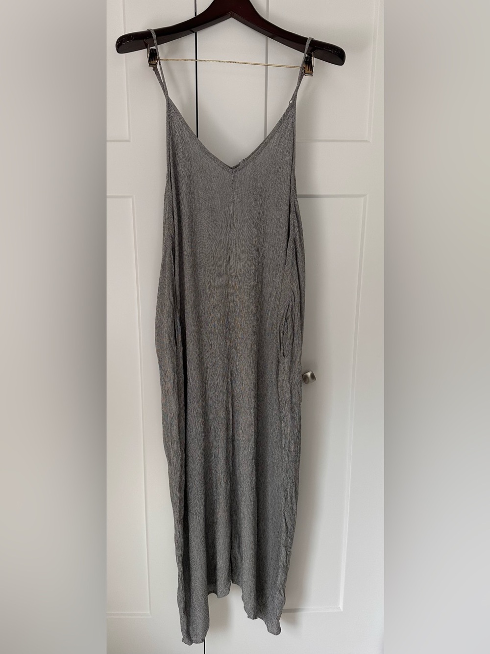Elan V-Neck Spaghetti Strap Pocketed Maxi Dress XL in Blue Gray